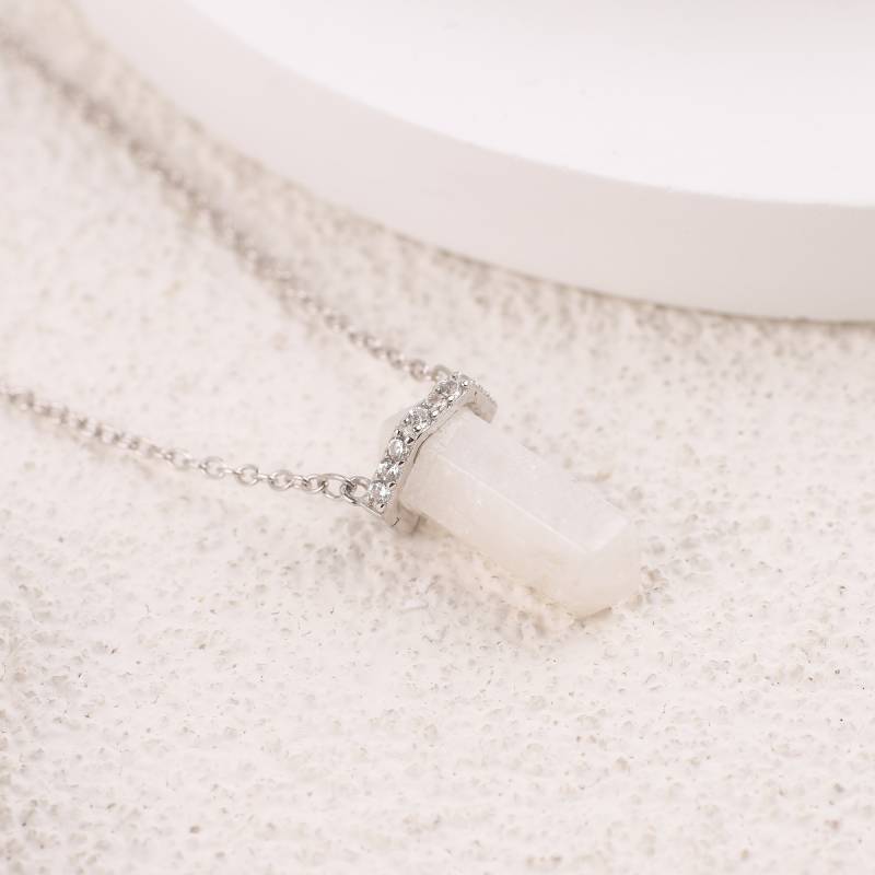 Moonstone Point Pave Pendant Necklace in 925 sterling silver