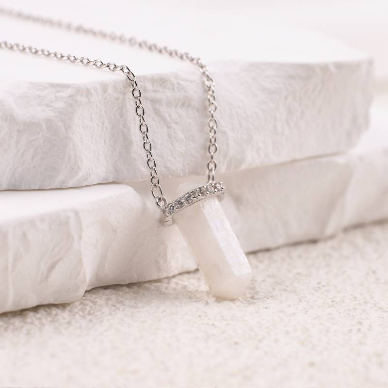 Moonstone Point Pave Pendant Necklace in 925 sterling silver