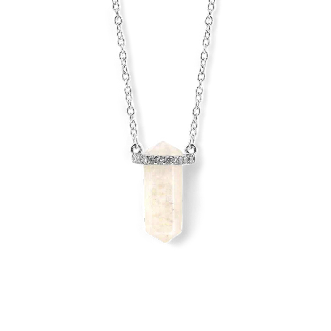 Moonstone Point Pave Pendant Necklace in 925 Sterling Silver — Vanny Jewels