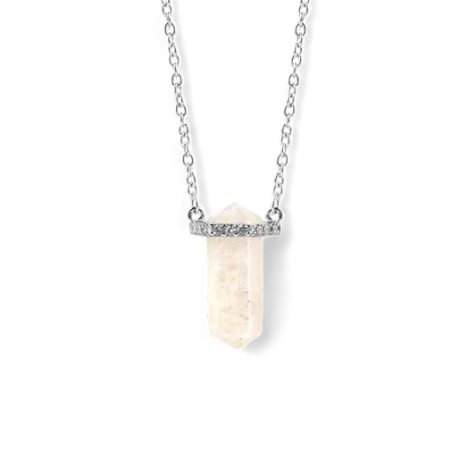 Moonstone Point Pave Pendant Necklace in 925 Sterling Silver — Vanny Jewels