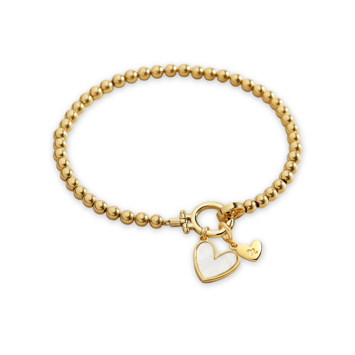 Mint Beaded Bracelet with Mother Of Pearl Initial Heart Charm — Vanny Jewels