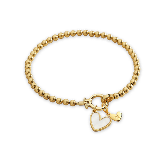Mint Beaded Bracelet with Mother Of Pearl Initial Heart Charm — Vanny Jewels