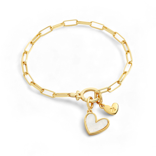 Mother Of Pearl Initial Heart Charm Bracelet — Vanny Jewels