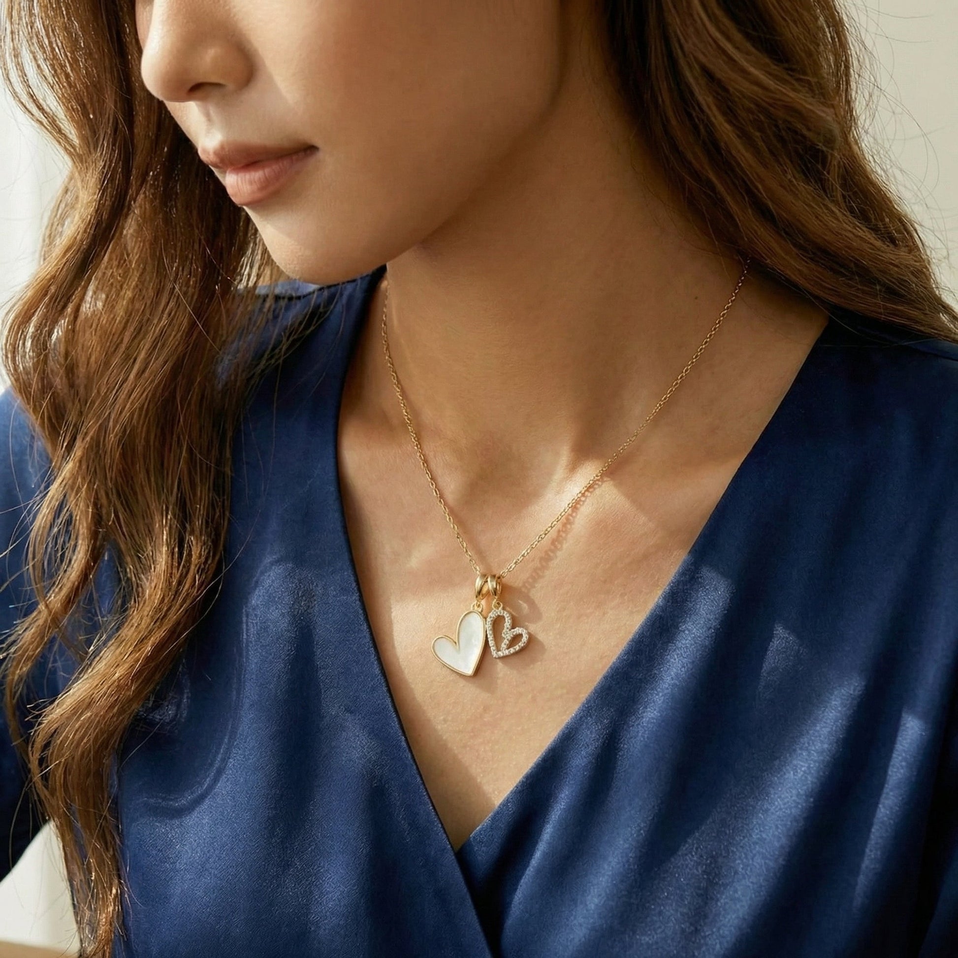 Collana Cuori in Madreperla e Pavé