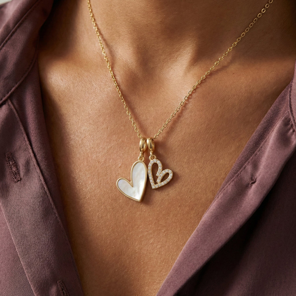 Collana Cuori in Madreperla e Pavé