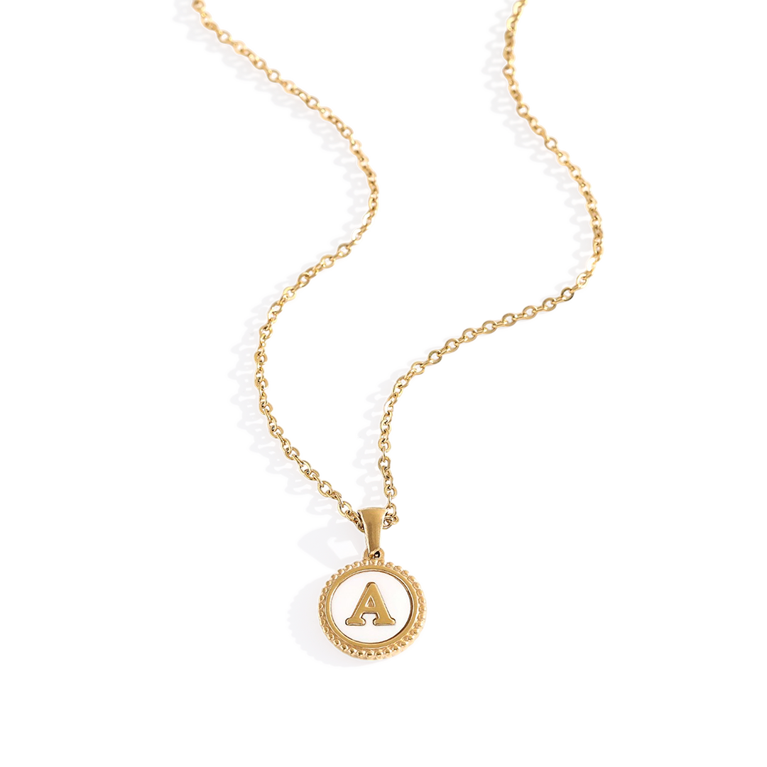 Mother of Pearl Disc Letter Necklace with Cable Chain — Vanny Jewels