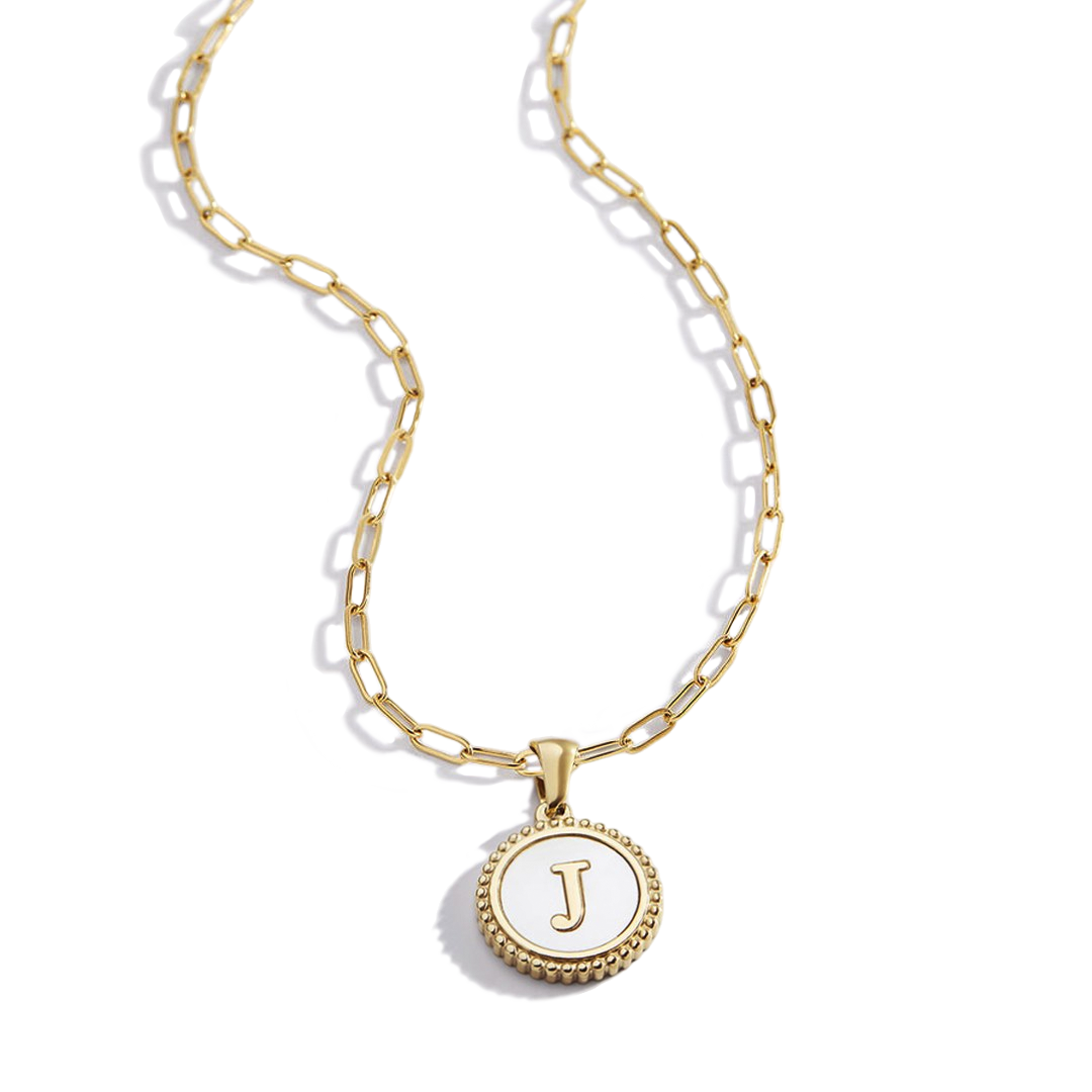 Collana con Lettera su Disco in Madreperla e Catena Paperclip