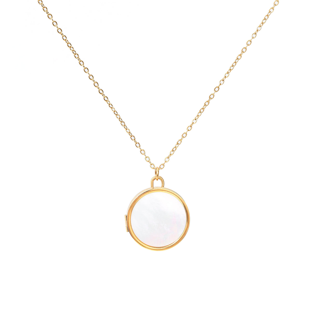 Mother of Pearl Locket Necklace in gold tone
