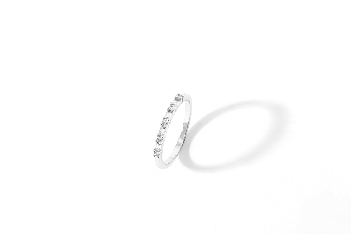 Multi Gem Baguette Stacking Ring in 925 sterling silver, flat lay detail