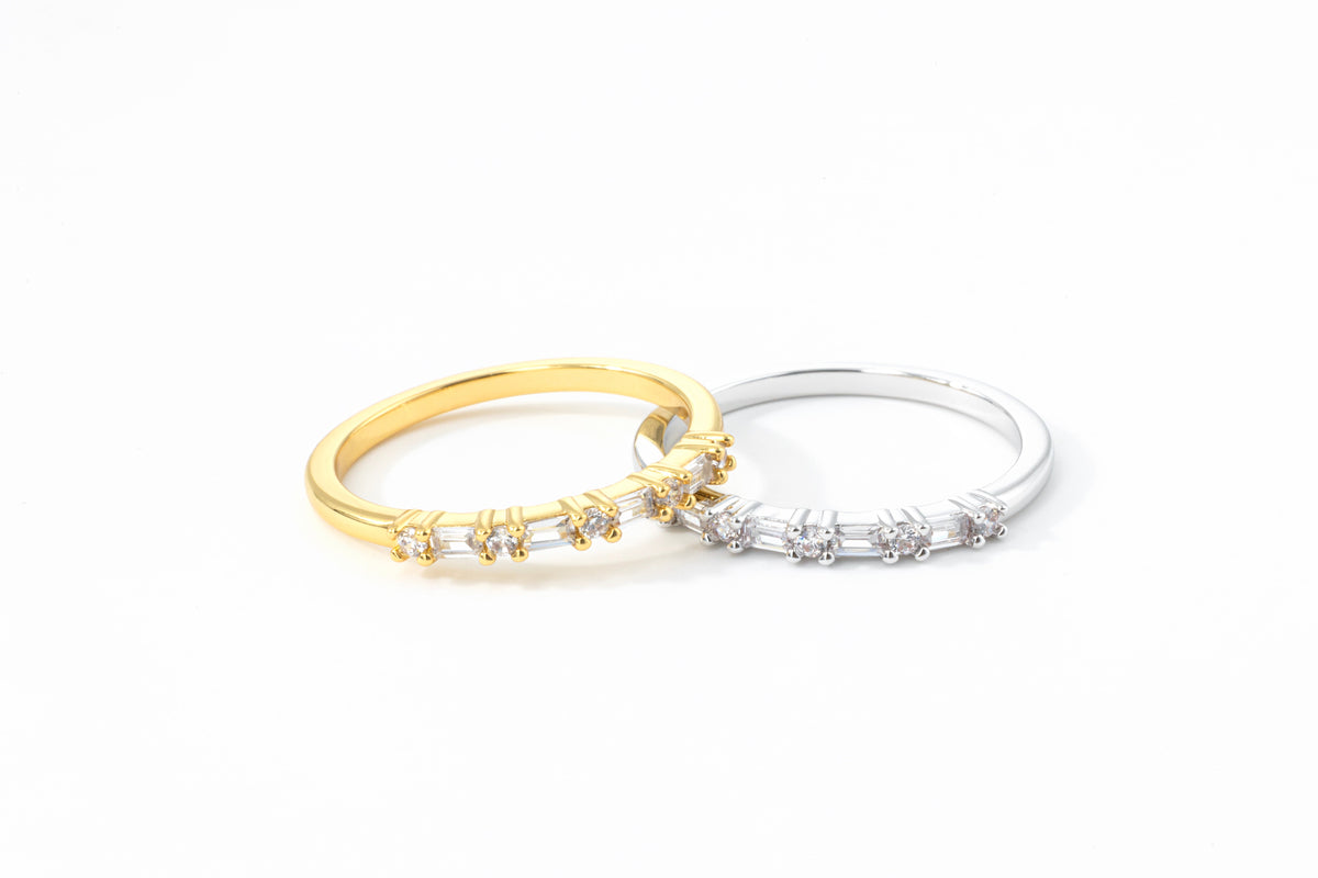 Multi Gem Baguette Stacking Ring, flat lay detail