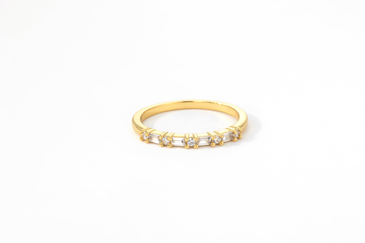 Multi Gem Baguette Stacking Ring in gold tone