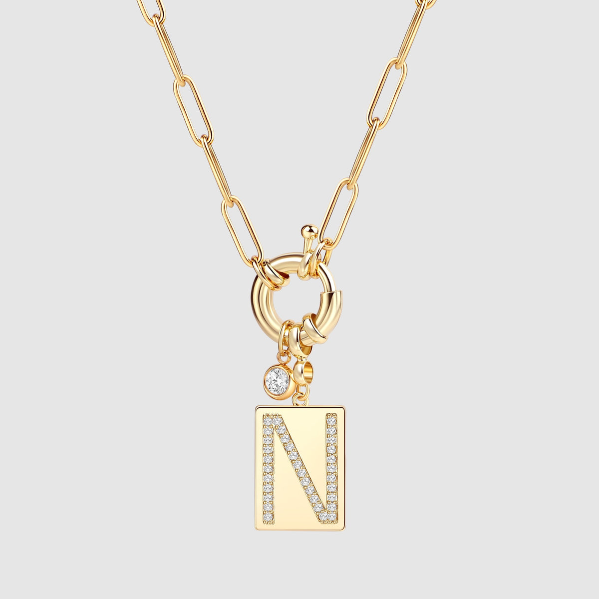 Collana Pendente Iniziale Pavé con Catena Paperclip