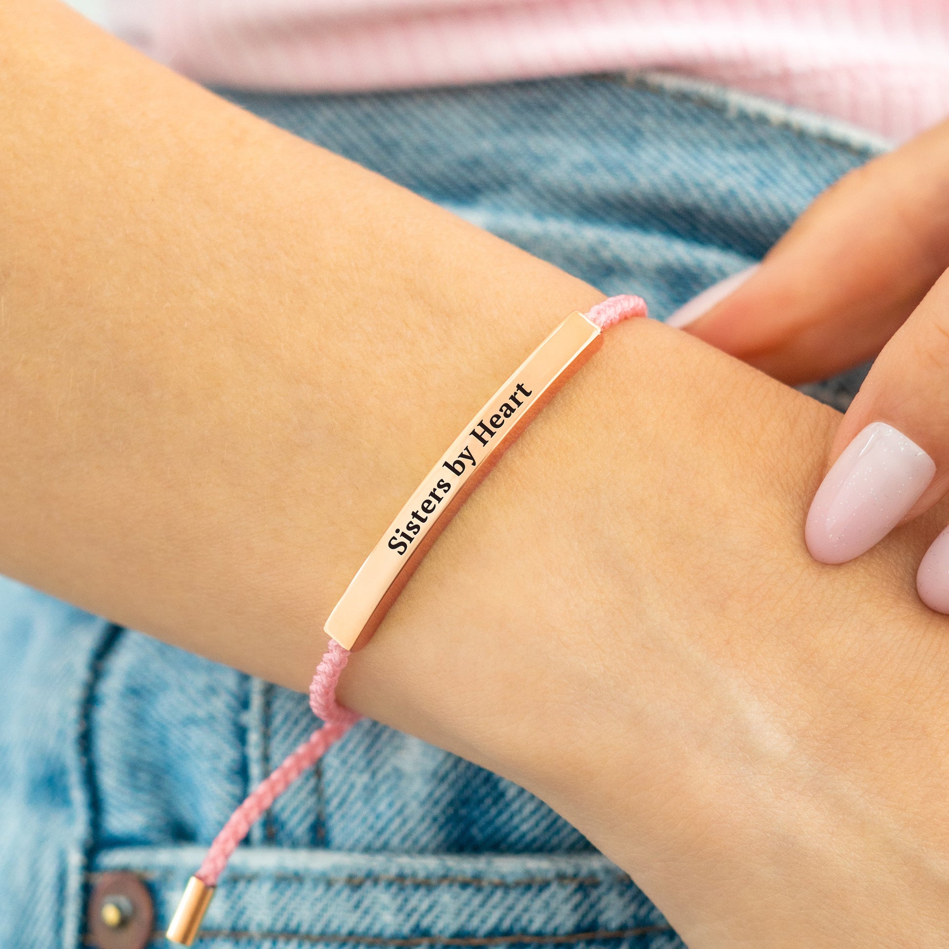 Not Sisters By Blood But Sisters By Heart Inspire Bracelet in rose gold tone