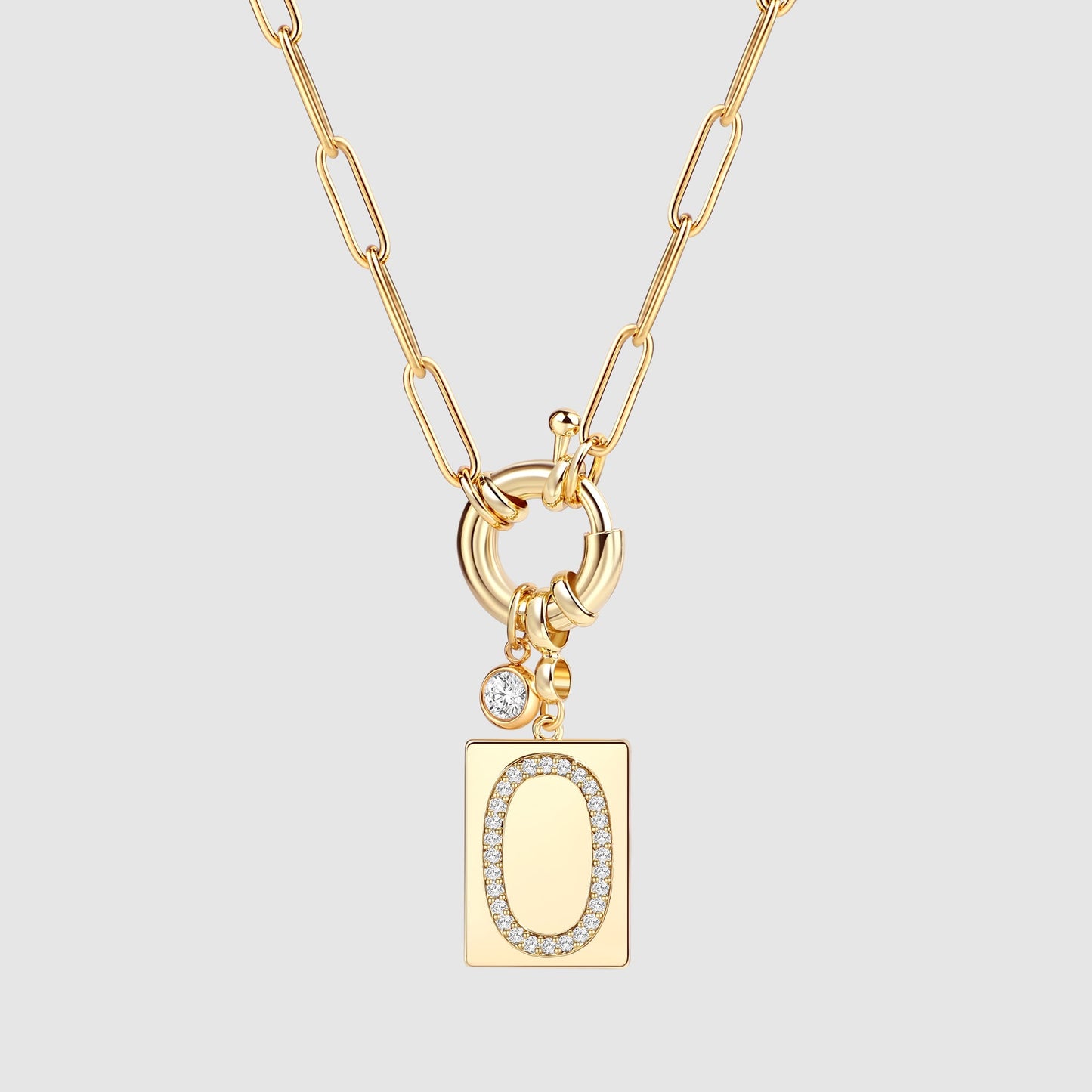 Collana Pendente Iniziale Pavé con Catena Paperclip