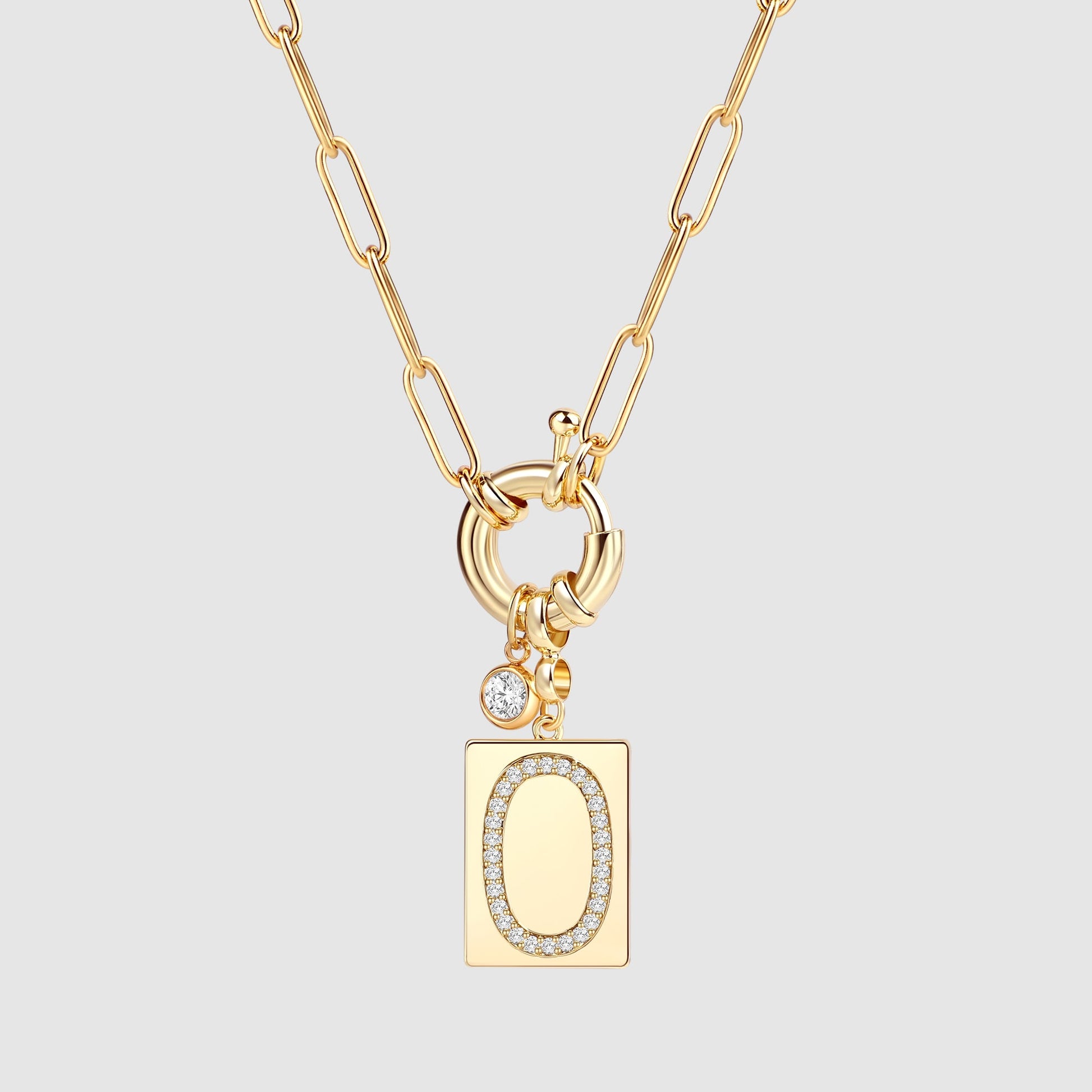 Collana Pendente Iniziale Pavé con Catena Paperclip