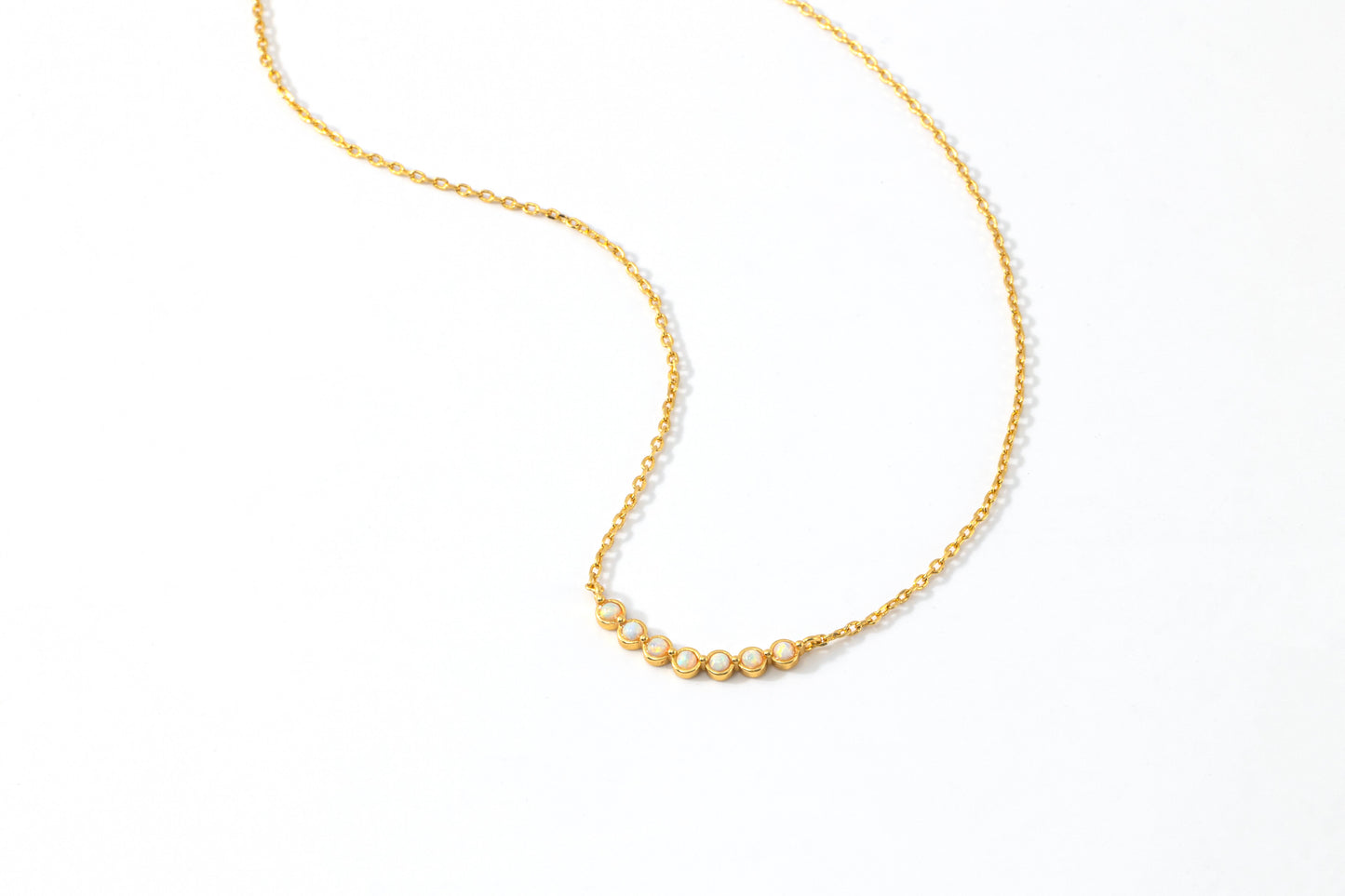 Opal Arc Necklace, flat lay detail