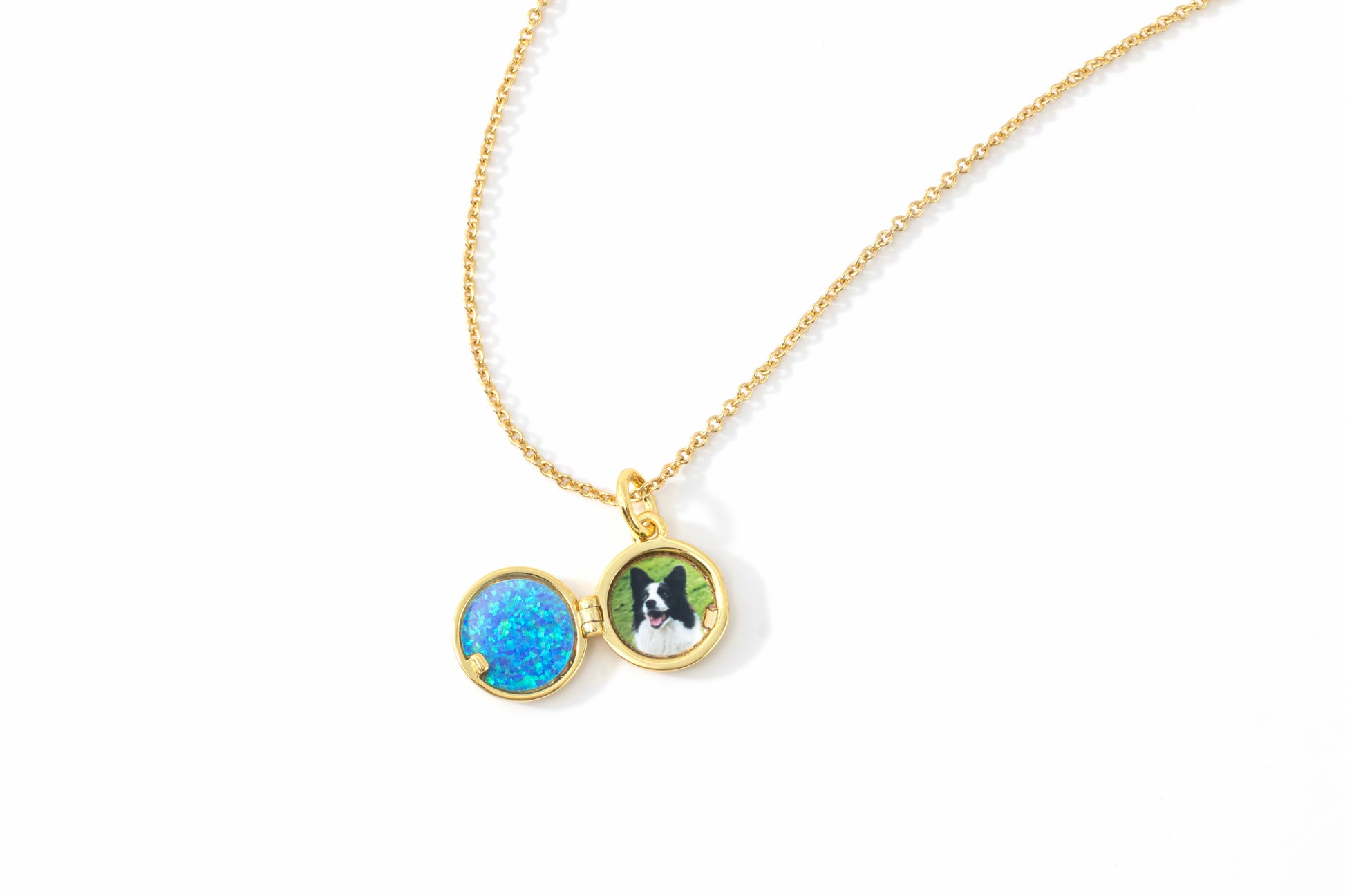 Opal Ocean Wave Locket Necklace, flat lay detail