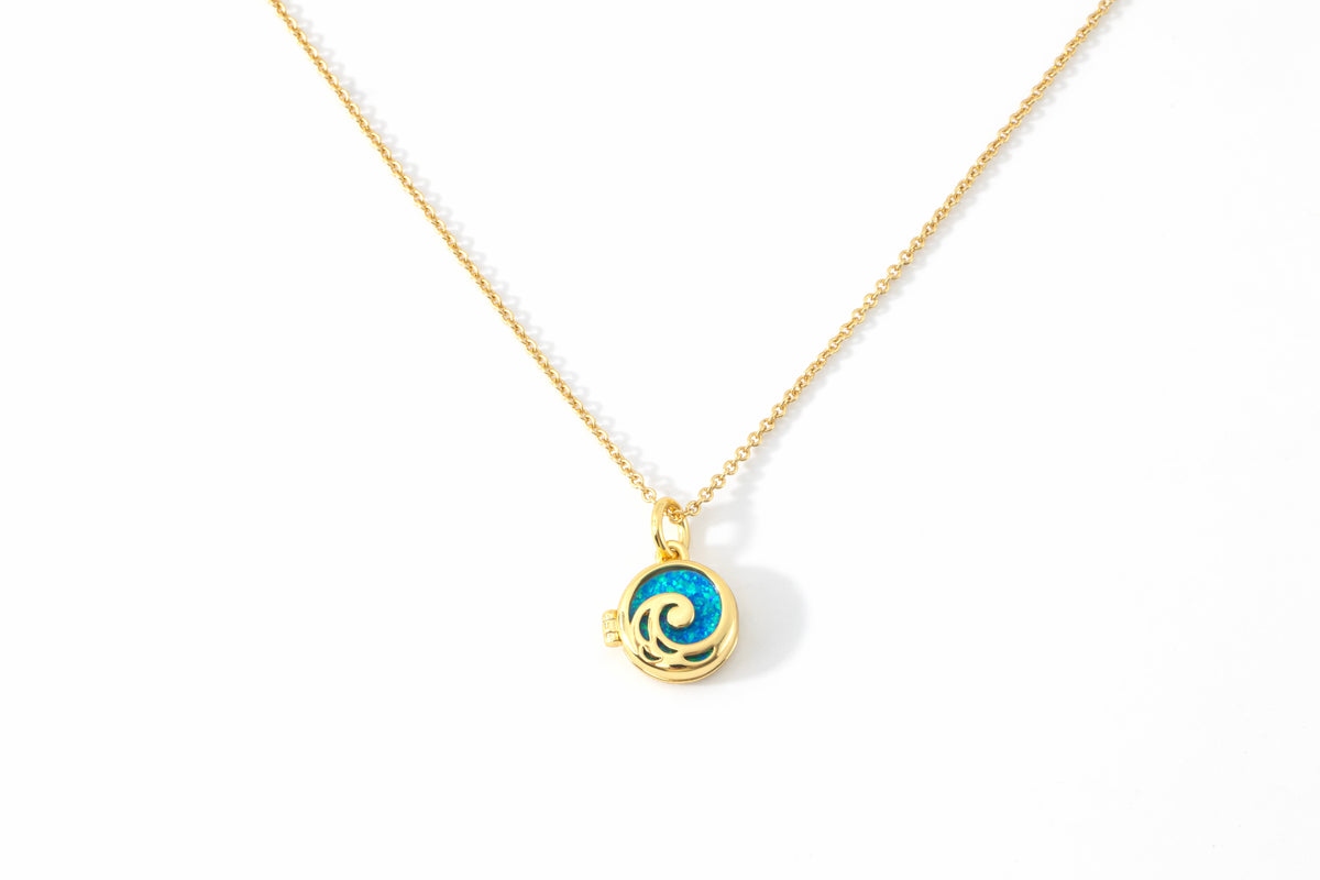 Opal Ocean Wave Locket Necklace in gold tone