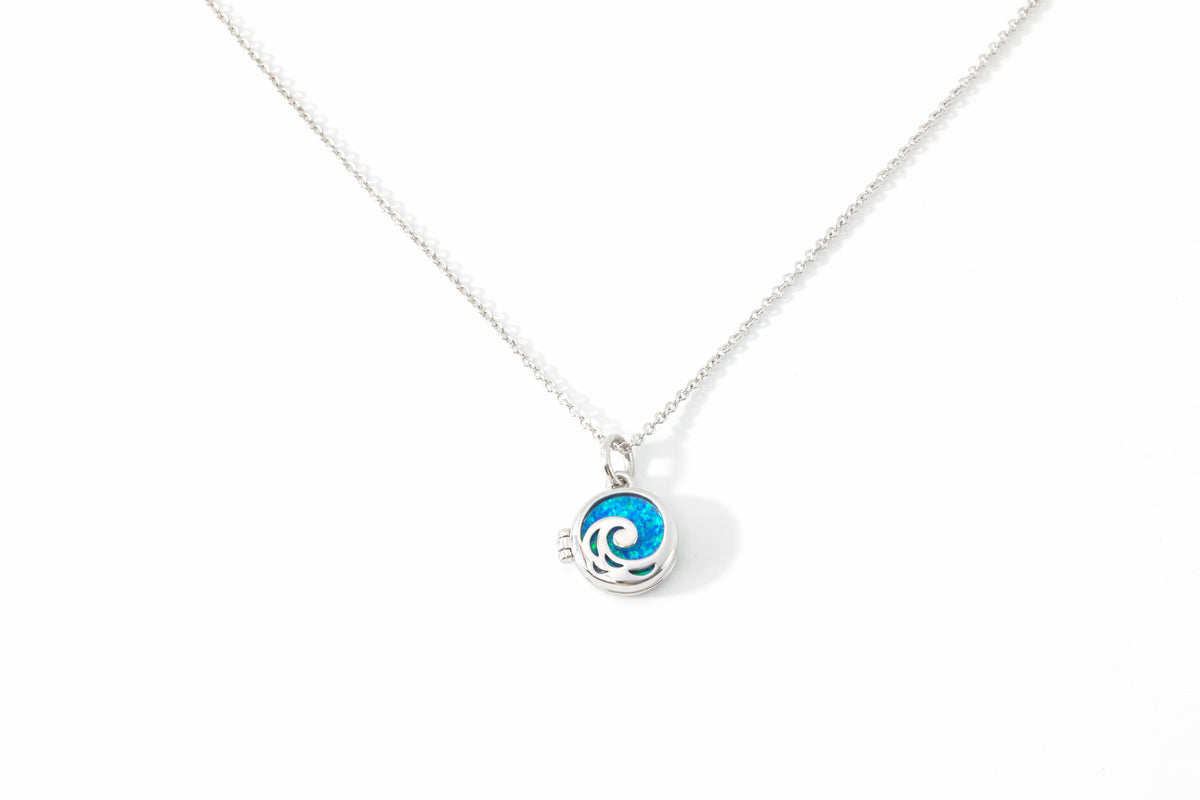 Opal Ocean Wave Locket Necklace in 925 sterling silver
