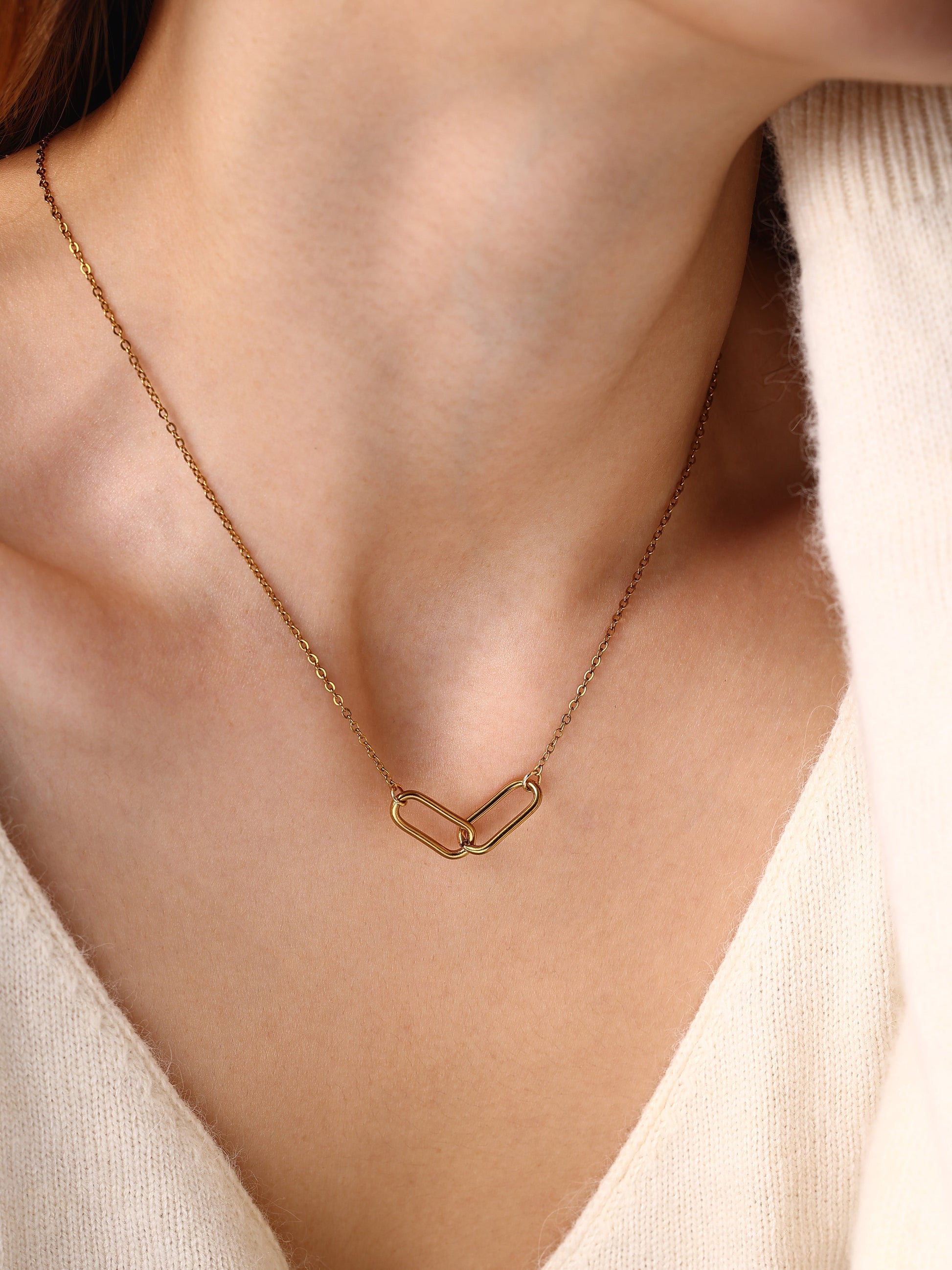Oval Link Necklace, worn on a model
