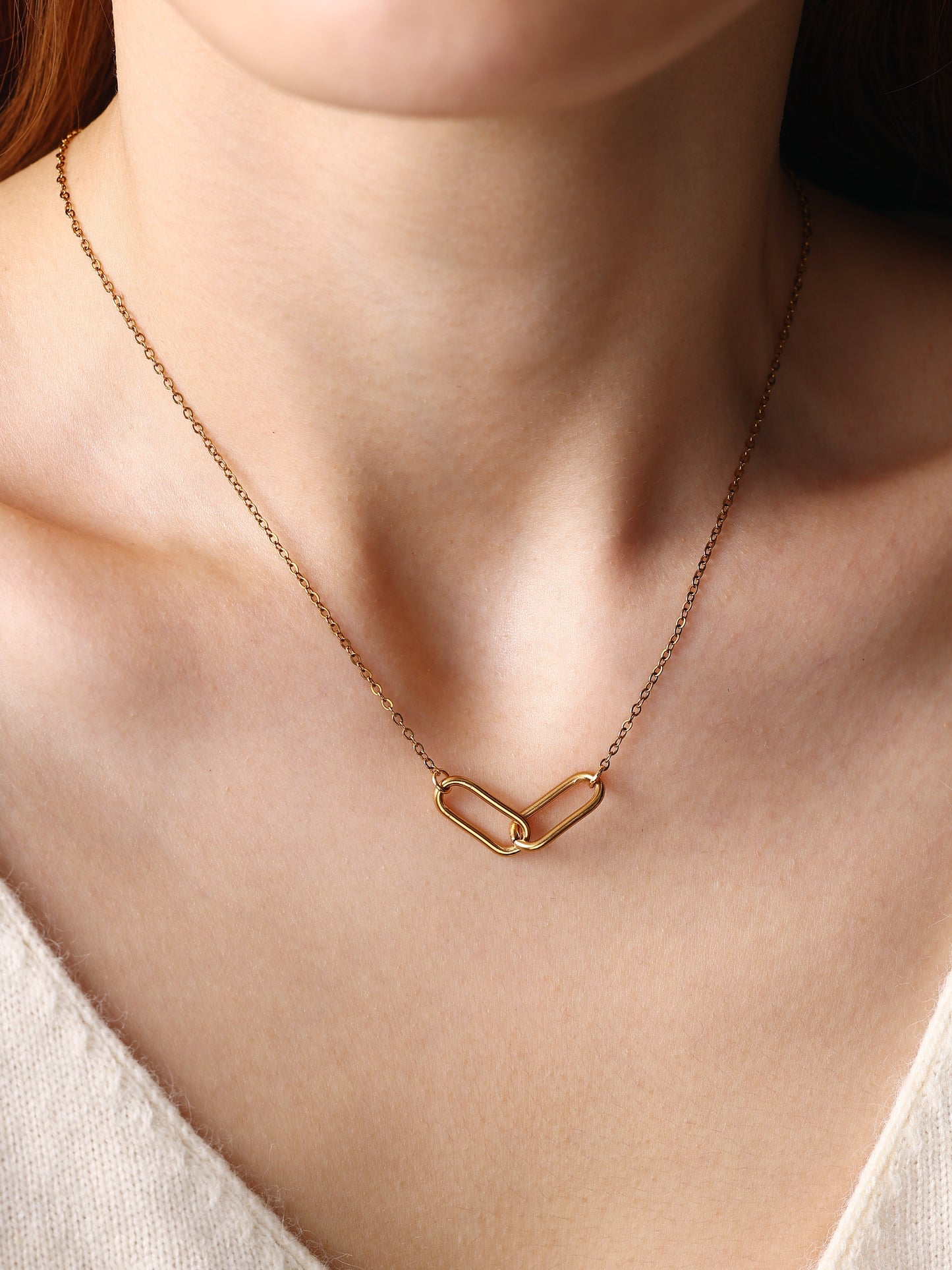 Oval Link Necklace, worn on a model