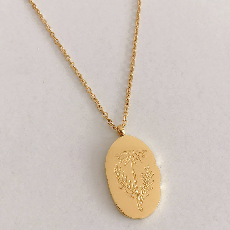 Gold Birth Flower Pendant Necklace with April birthstone