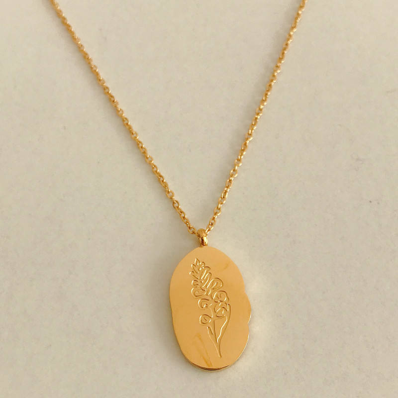 Gold Birth Flower Pendant Necklace with August birthstone