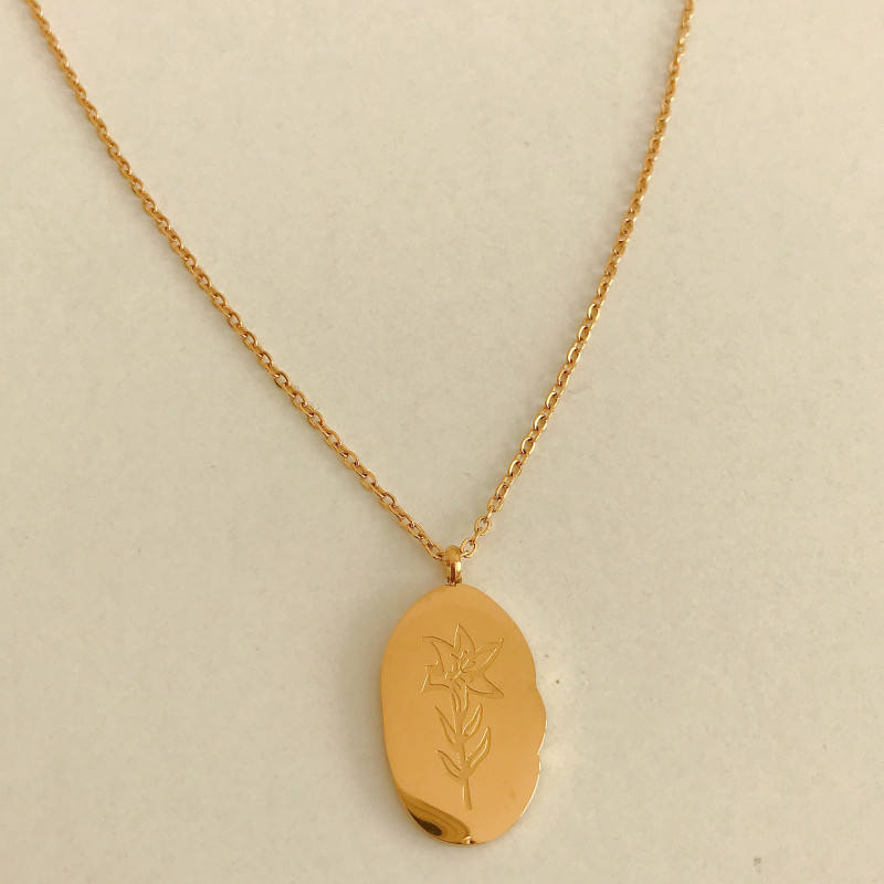Gold Birth Flower Pendant Necklace with December birthstone