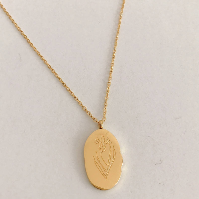 Gold Birth Flower Pendant Necklace with February birthstone