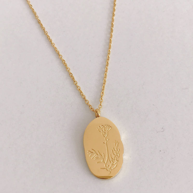 Gold Birth Flower Pendant Necklace with January birthstone
