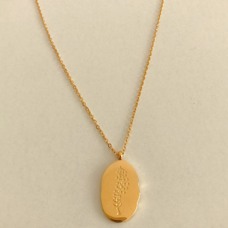 Gold Birth Flower Pendant Necklace with July birthstone