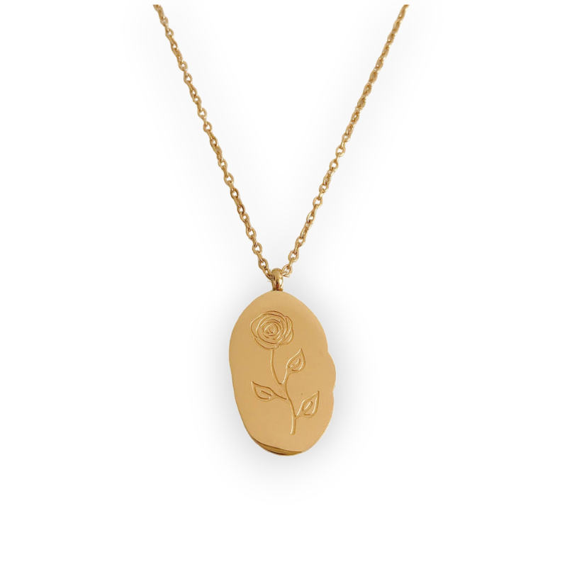 Gold Birth Flower Pendant Necklace with June birthstone