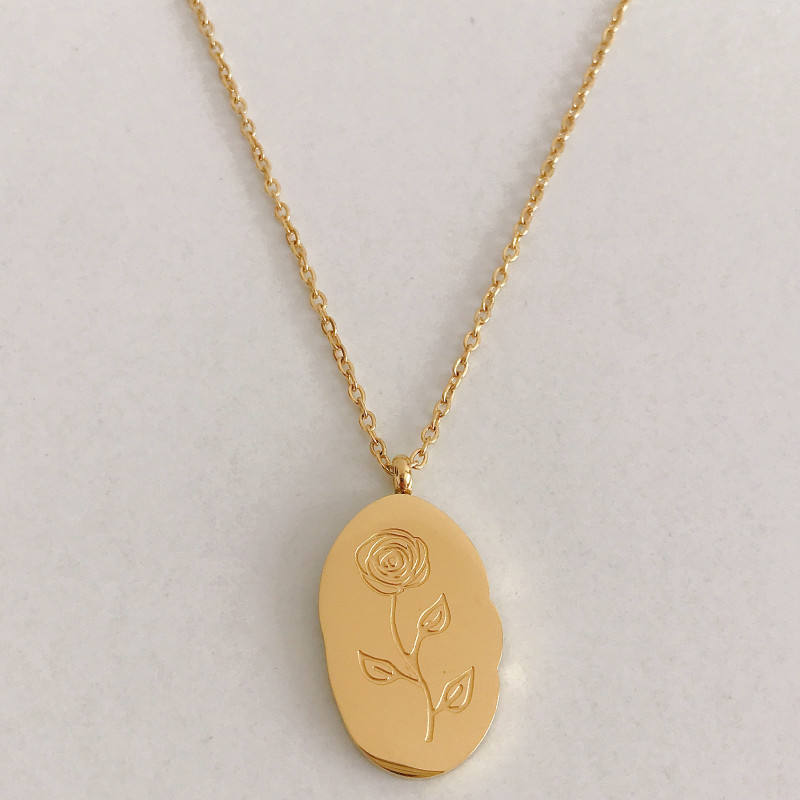 Gold Birth Flower Pendant Necklace with June birthstone