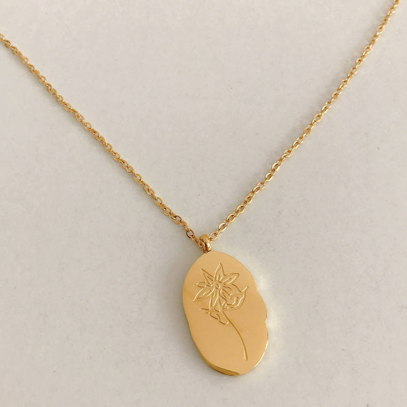Gold Birth Flower Pendant Necklace with May birthstone