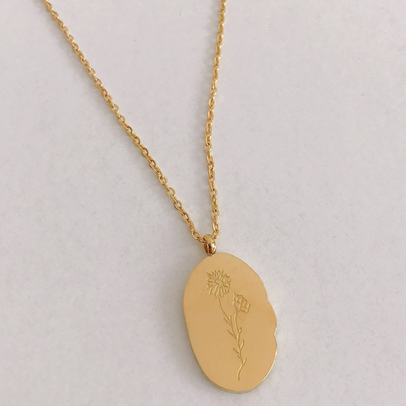 Gold Birth Flower Pendant Necklace with October birthstone