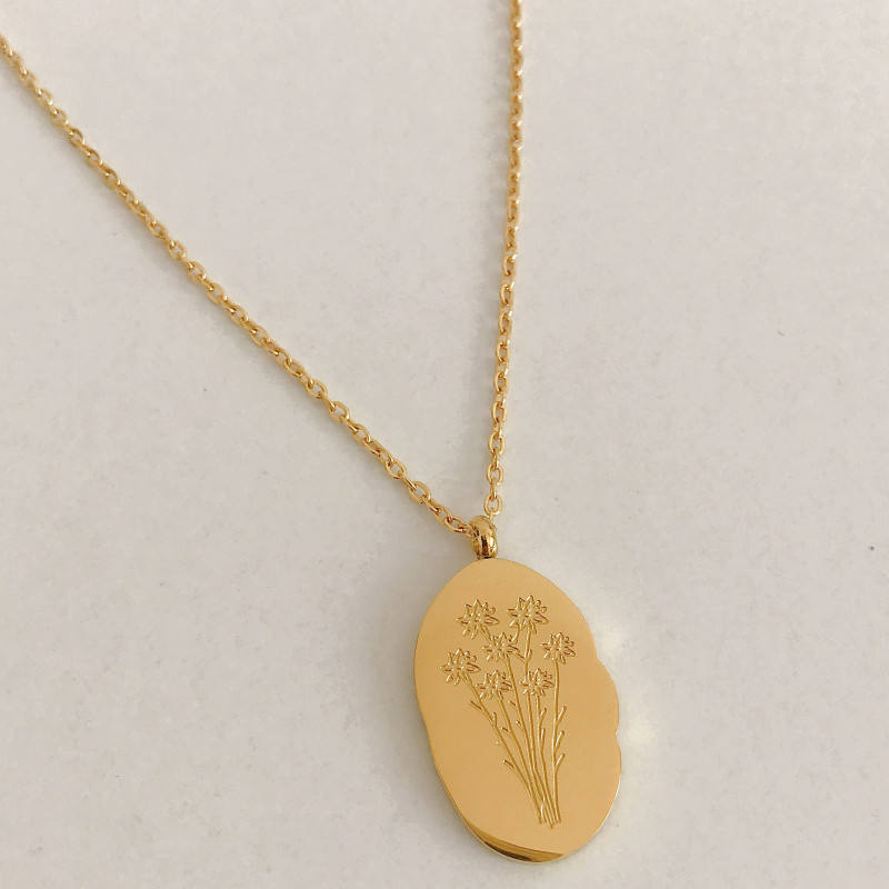 Gold Birth Flower Pendant Necklace with September birthstone
