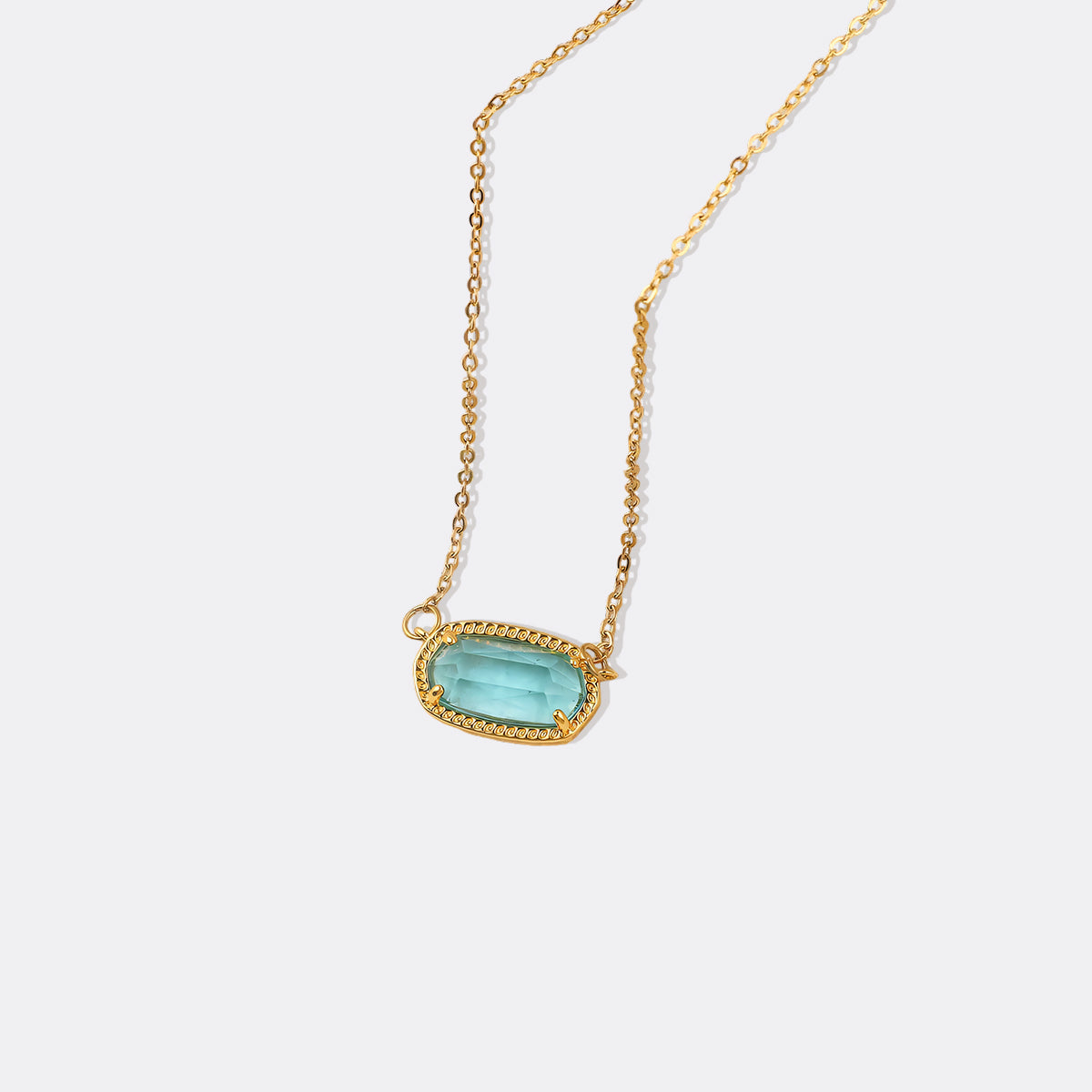 Oval Birthstone Pendant Necklace in gold tone with March birthstone