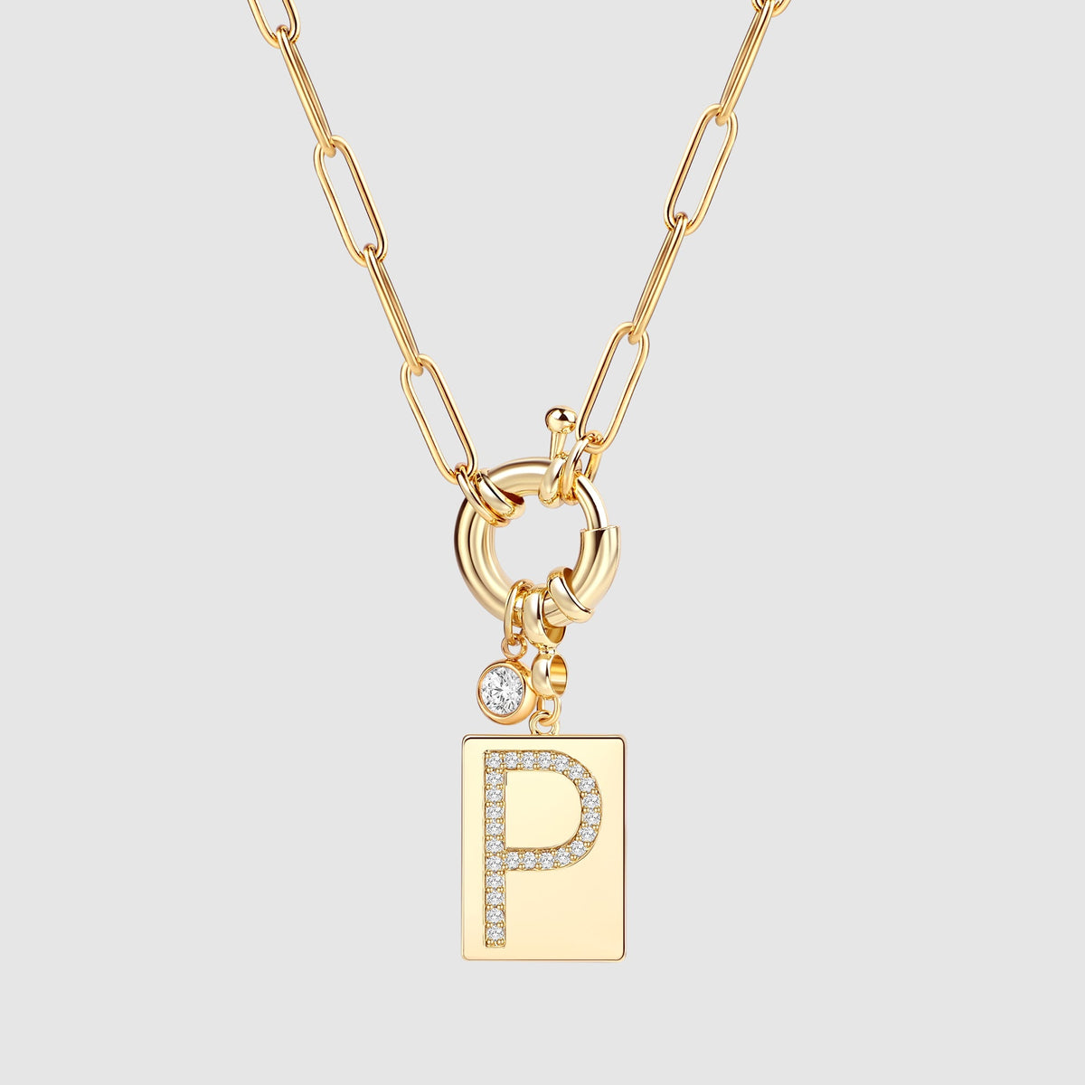 Collana Pendente Iniziale Pavé con Catena Paperclip