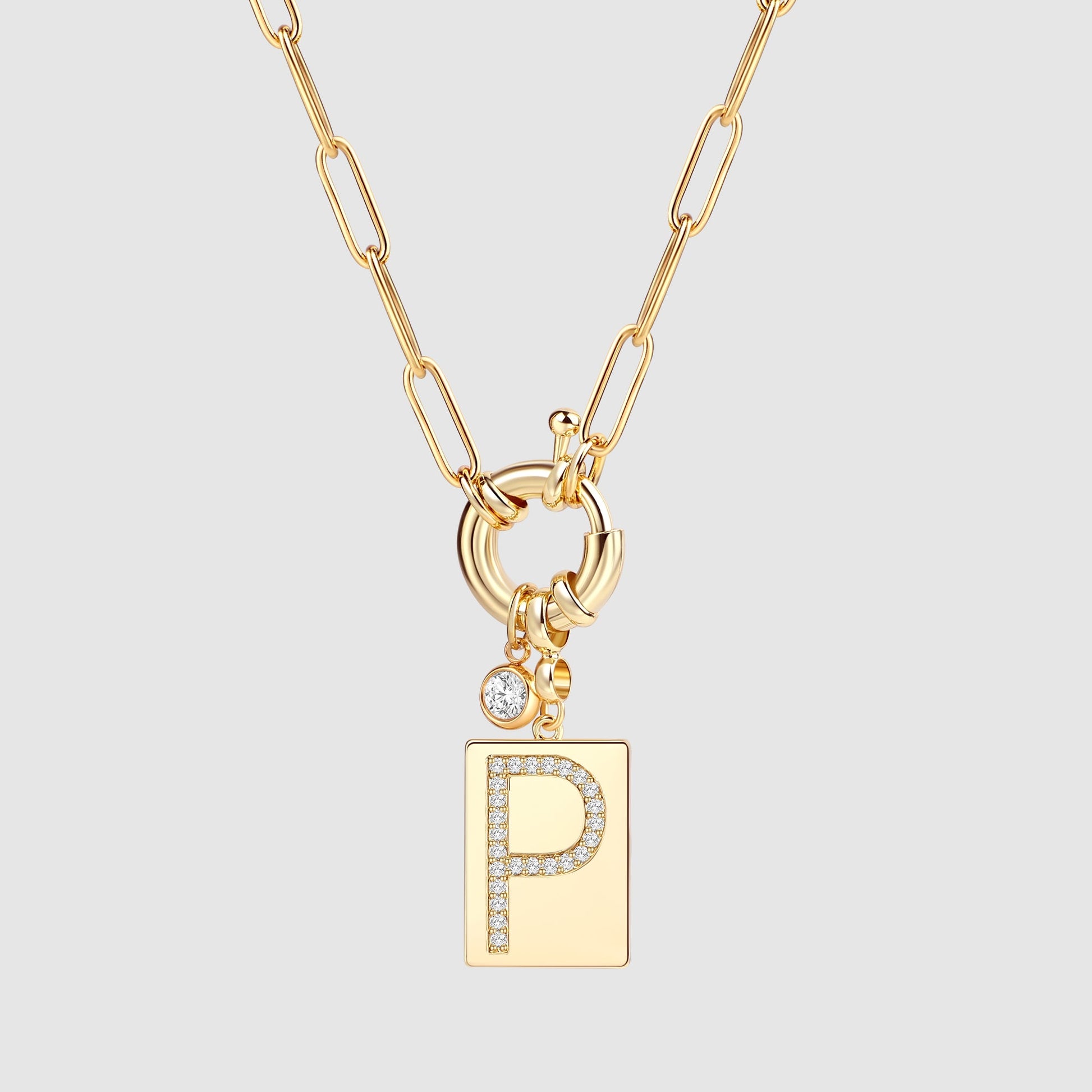Collana Pendente Iniziale Pavé con Catena Paperclip