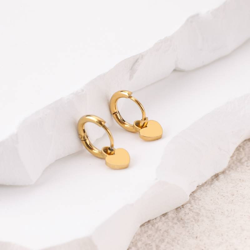 Padlock Heart Huggie Earrings in gold tone