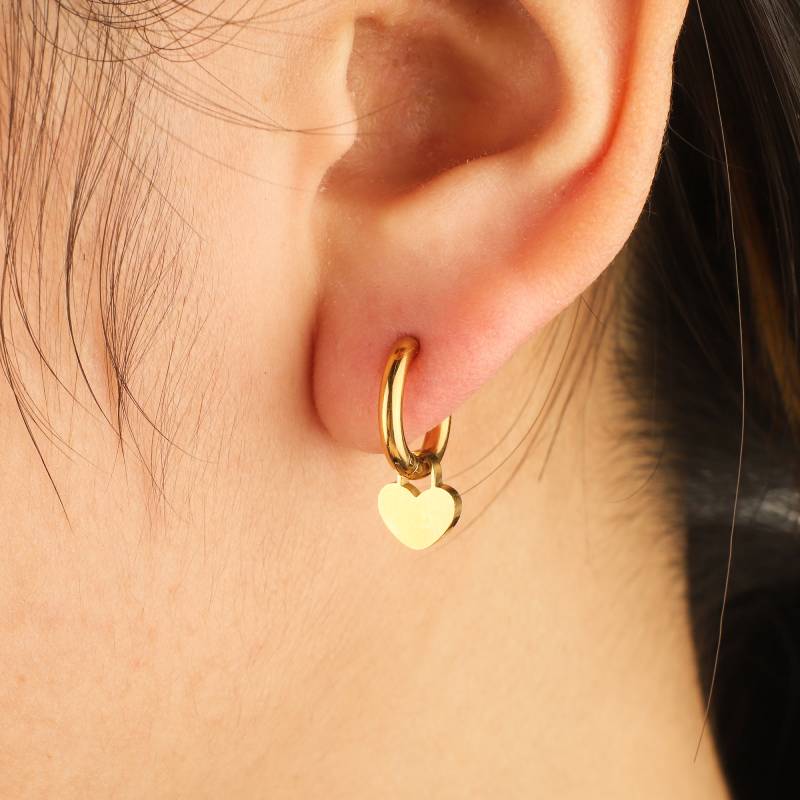 Padlock Heart Huggie Earrings in gold tone