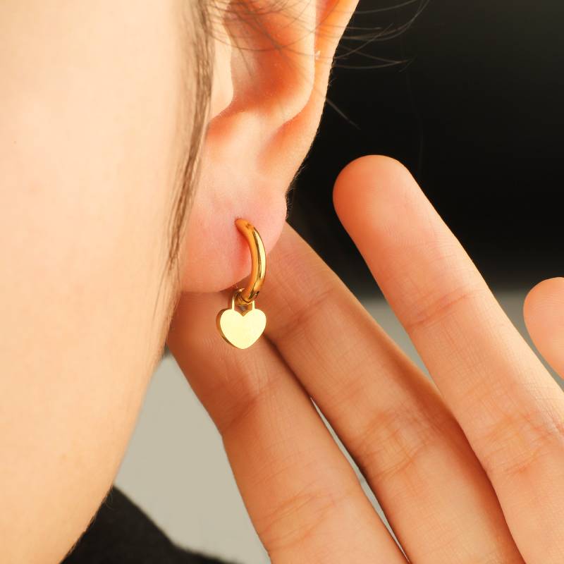 Padlock Heart Huggie Earrings in gold tone