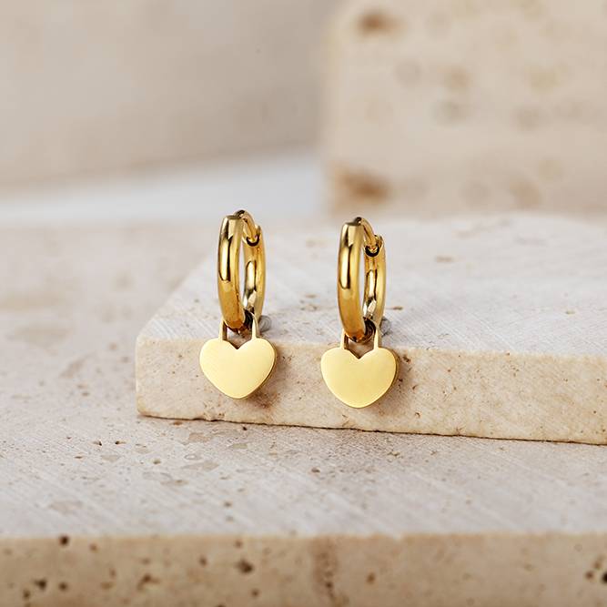 Padlock Heart Huggie Earrings in gold tone