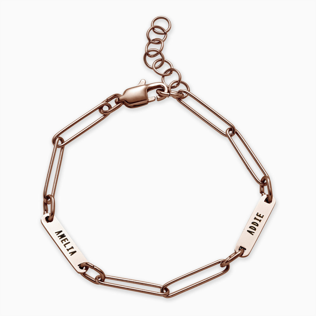 Personalized Paperclip Name Bracelet in rose gold tone