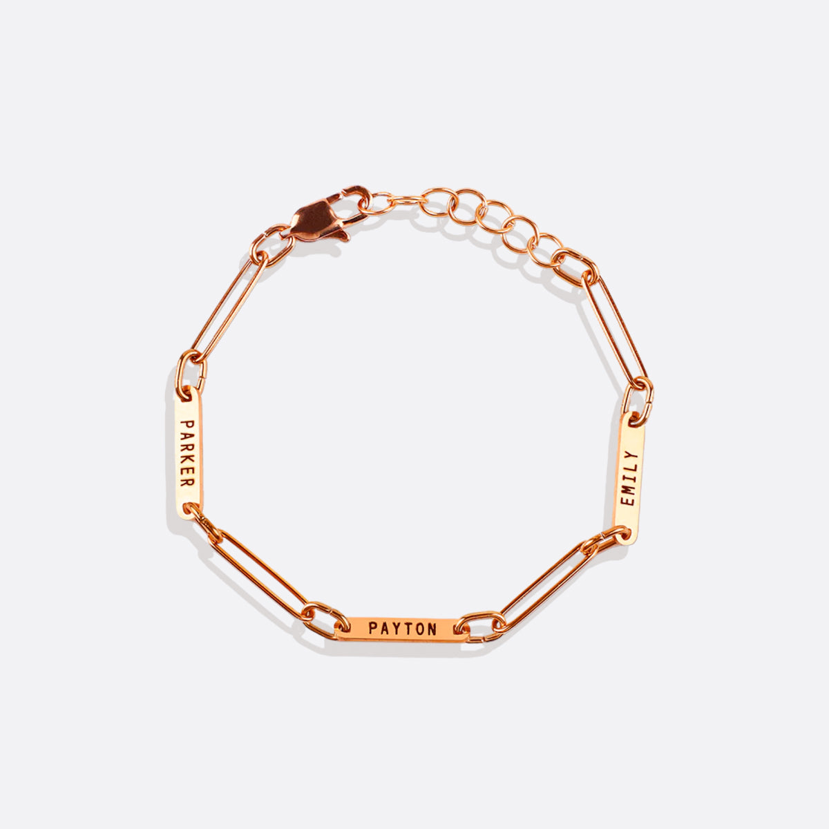 Personalized Paperclip Name Bracelet in rose gold tone