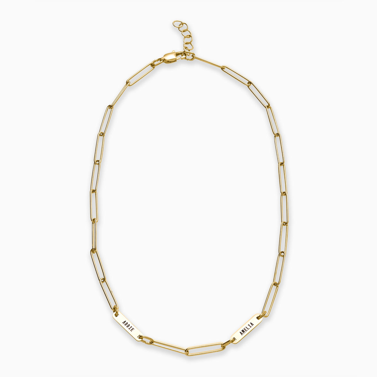 Paperclip Necklace With Personalized Names in gold tone