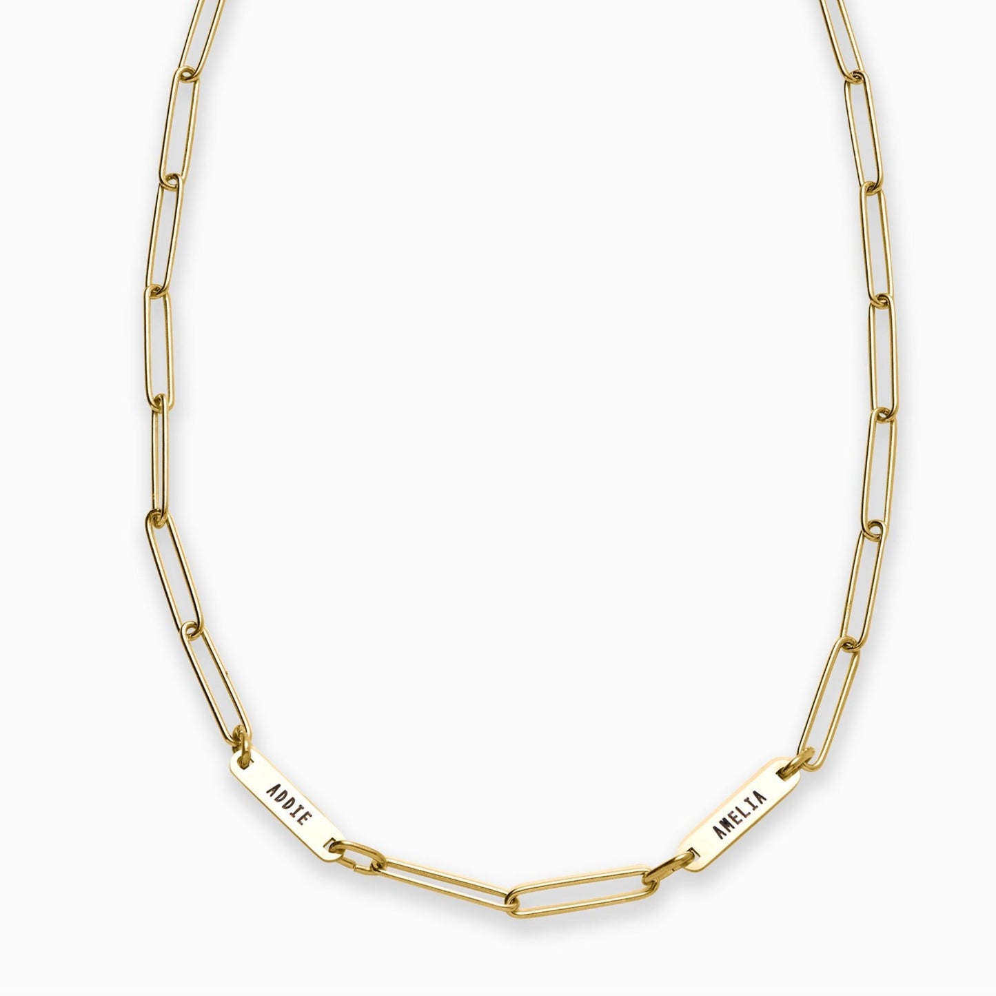Paperclip Necklace With Personalized Names in gold tone
