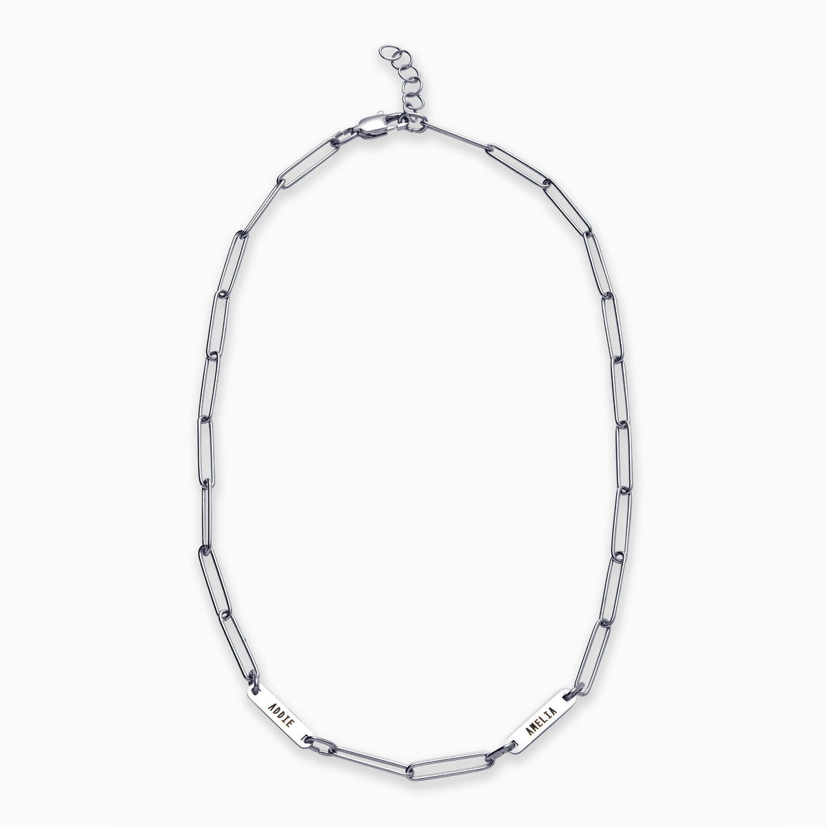 Paperclip Necklace With Personalized Names in 925 sterling silver