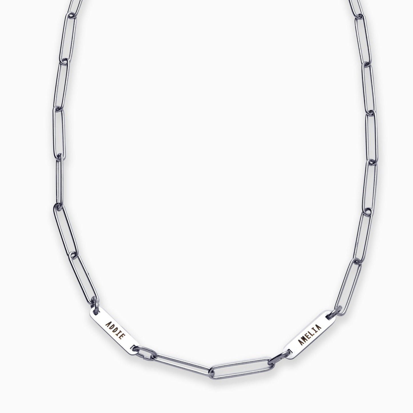 Paperclip Necklace With Personalized Names in 925 sterling silver