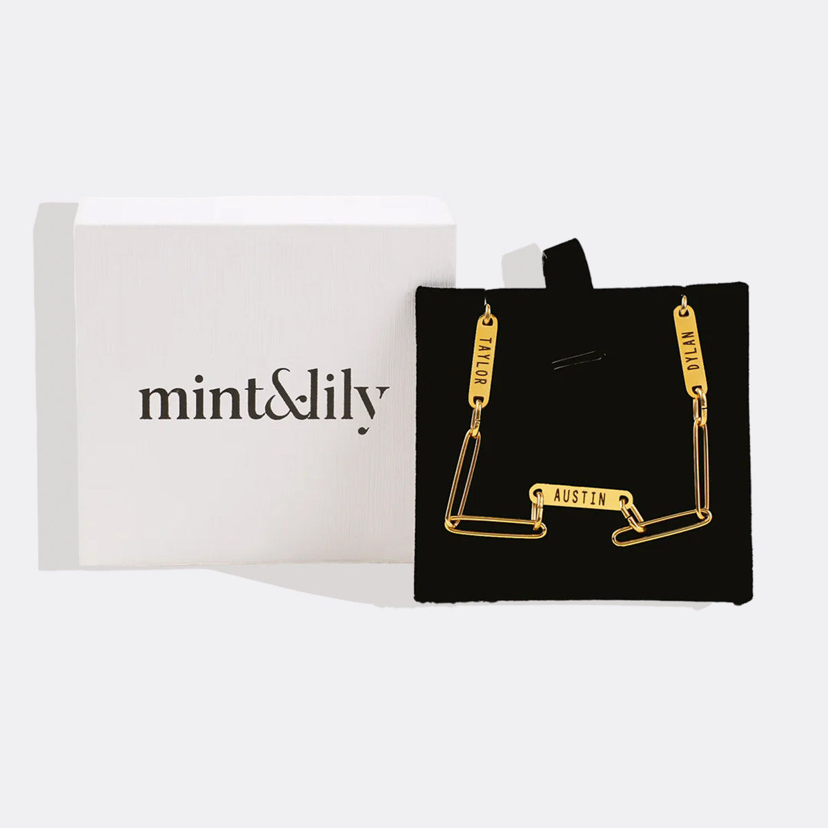 Paperclip Necklace With Personalized Names in gold tone